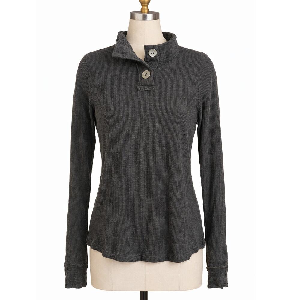 We The Free by Free People Charcoal Waffle Knit Henley Top long sleeve XS NWOT